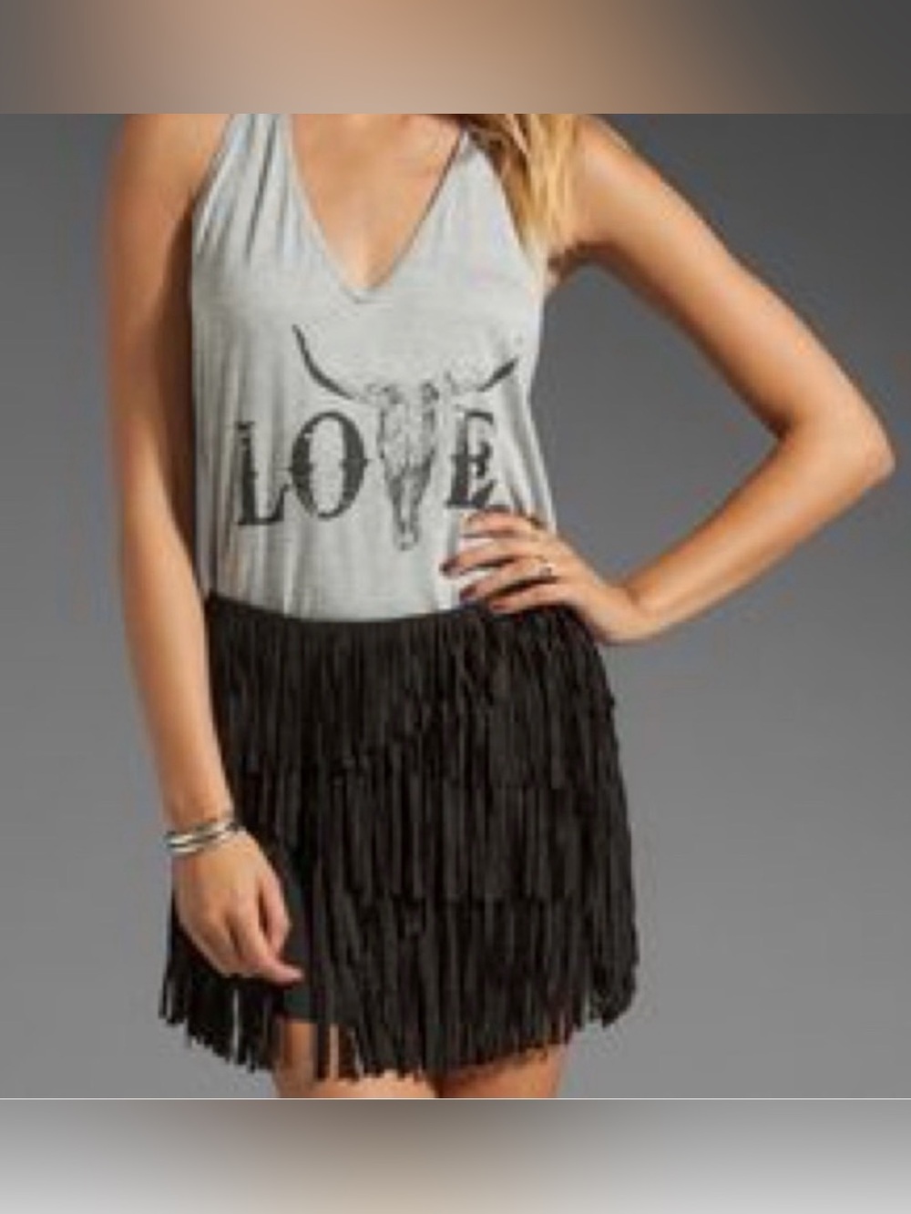 HAUTE HIPPIE Goat Suede Fringe Mini Skirt - Large